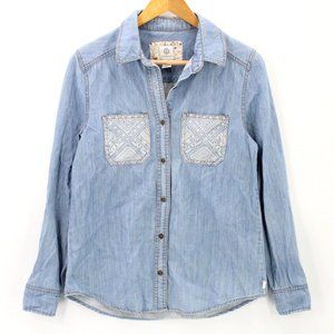 Element Denim Shirt Womens Blue Button Down Long Sleeve Medium Washed Small S